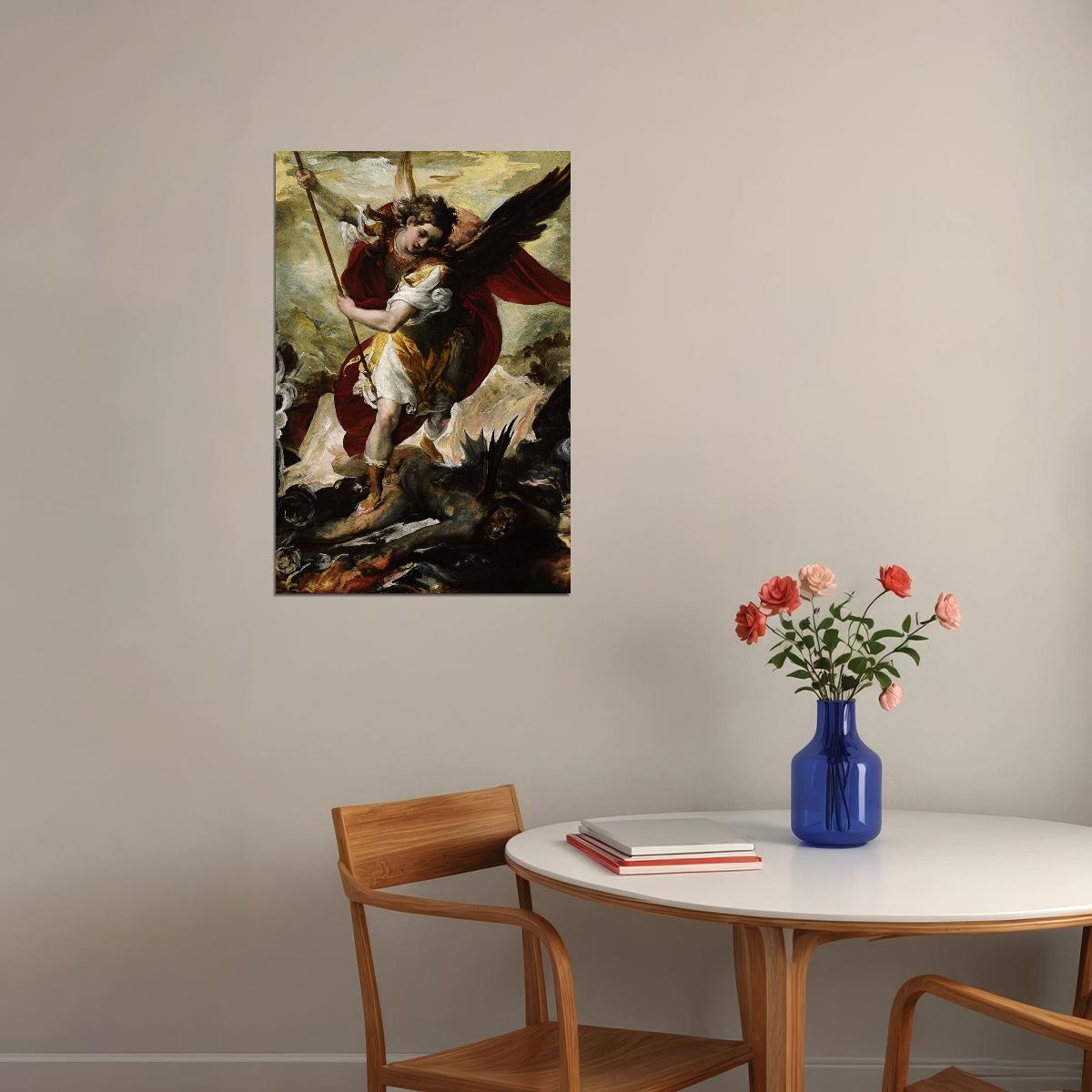 St Michael Psychedelic Illustration Slaying The Devil Poster Wall Art Print Home Wall Decor - xonomax