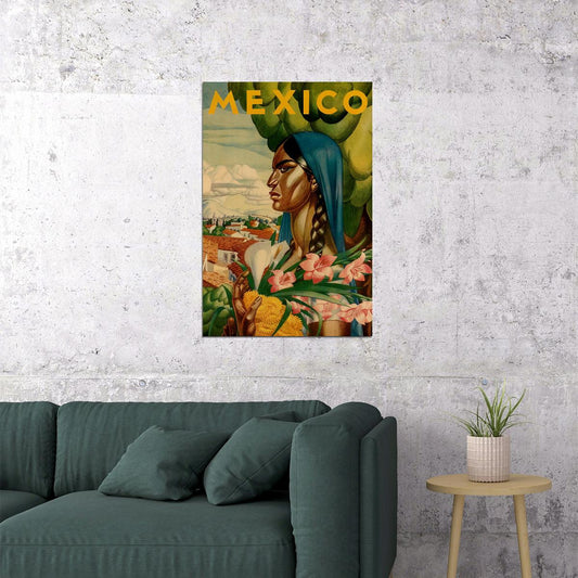 Mexico Travel Lady With A Flower Poster Wall Art Print Home Wall Decor - xonomax