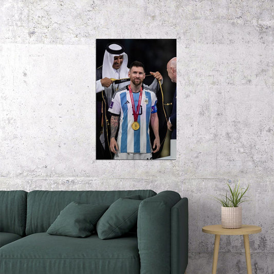 Messi Wearing Cape Trophy Ceremony Argentina Football Soccer Poster Wall Art Print Home Wall Decor - xonomax