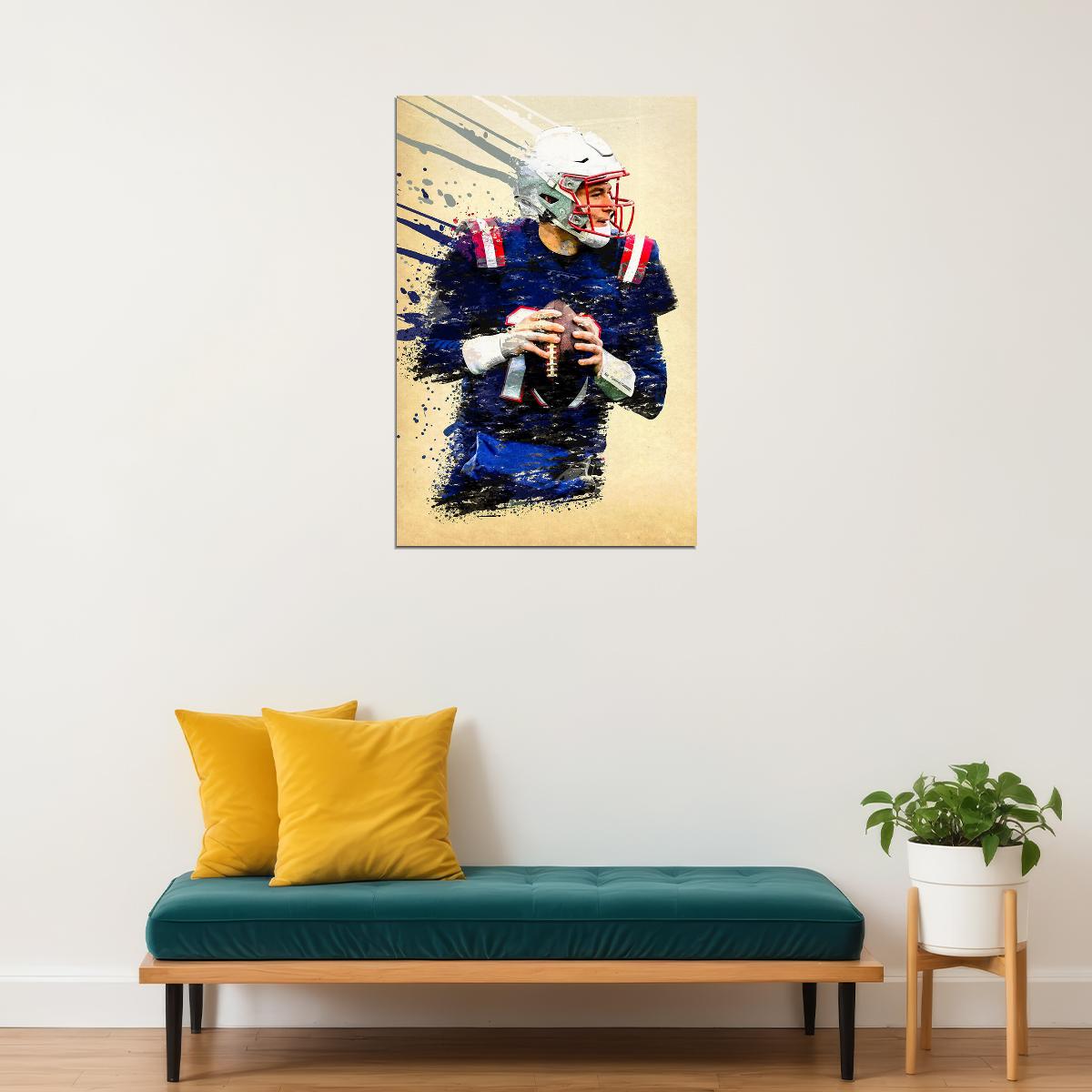 New England Patriots Mac Jones American Footballer Poster Wall Art Print Home Wall Decor - xonomax