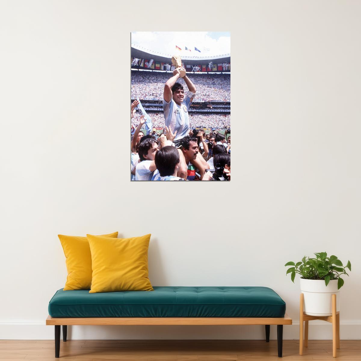 Diego Argentina Soccer Goat 1986 Football Trophy Champions Poster Wall Art Print Home Wall Decor - xonomax