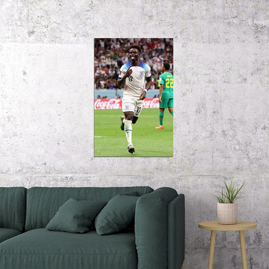 Bukayo Saka Goal Celebration England World Cup Poster Wall Art Print Home Wall Decor - xonomax