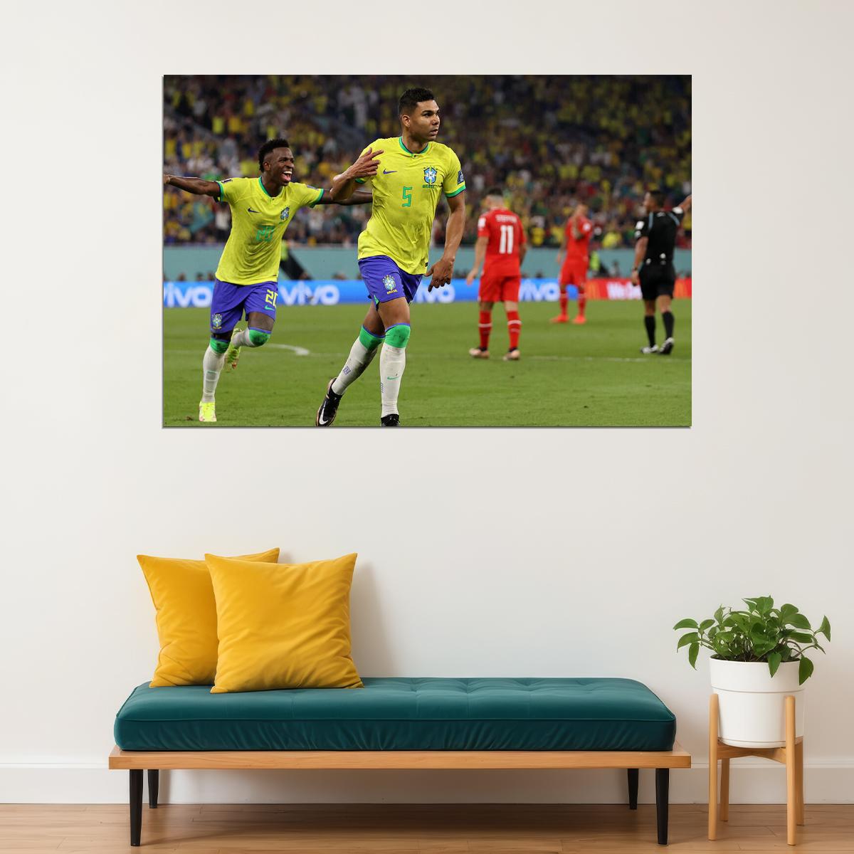 Casemiro Goal Celebration Brazil World Cup Poster Wall Art Print Home Wall Decor - xonomax