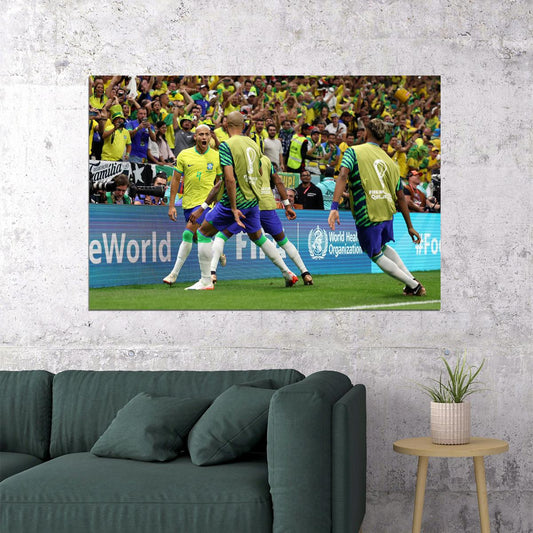 Richarlison Goal Celebration Brazil National Team Poster Wall Art Print Home Wall Decor - xonomax