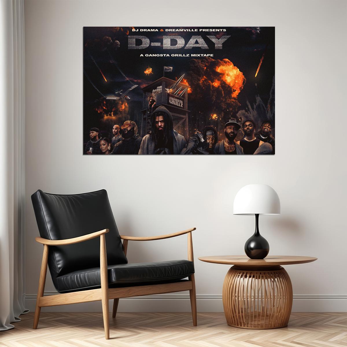 J. Cole D Day A Gangsta Grillz Mixtape Poster Wall Art Print Home Wall Decor - xonomax