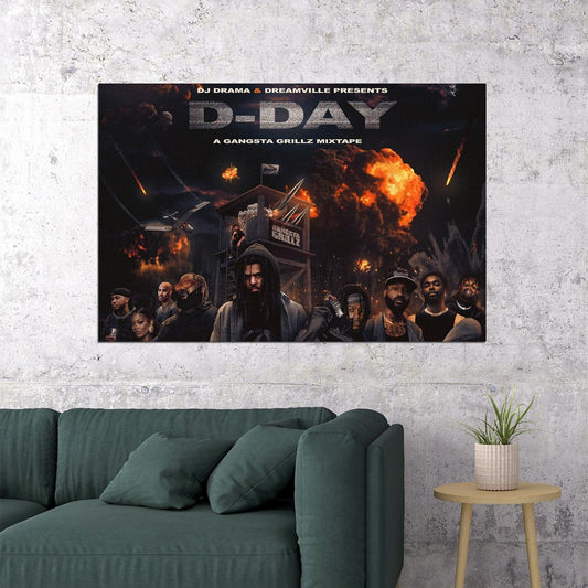 J. Cole D Day A Gangsta Grillz Mixtape Poster Wall Art Print Home Wall Decor - xonomax