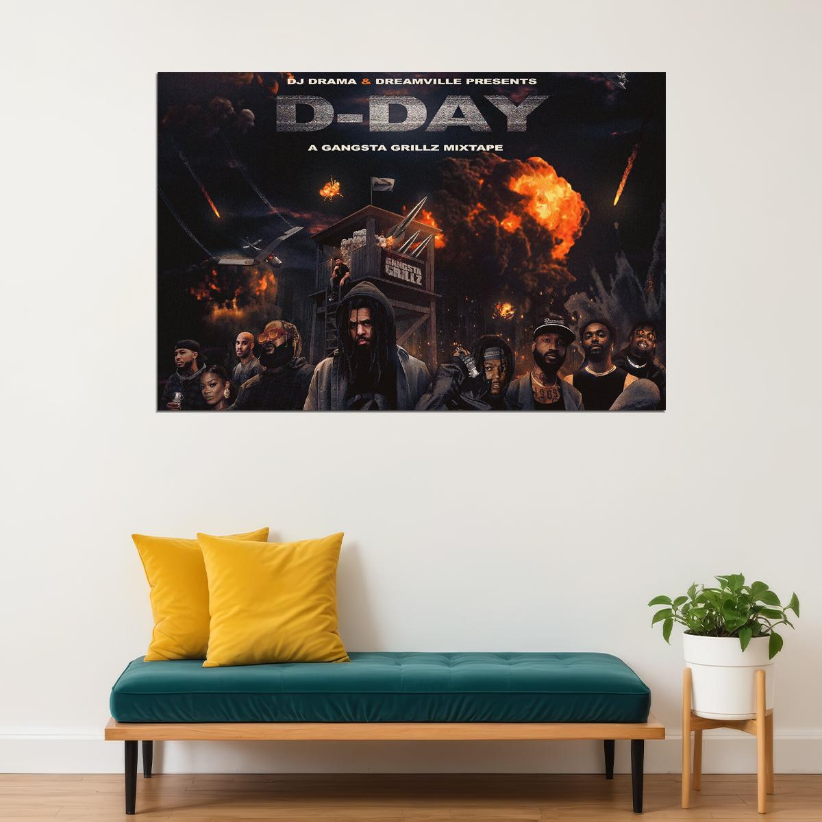 J. Cole D Day A Gangsta Grillz Mixtape Poster Wall Art Print Home Wall Decor - xonomax
