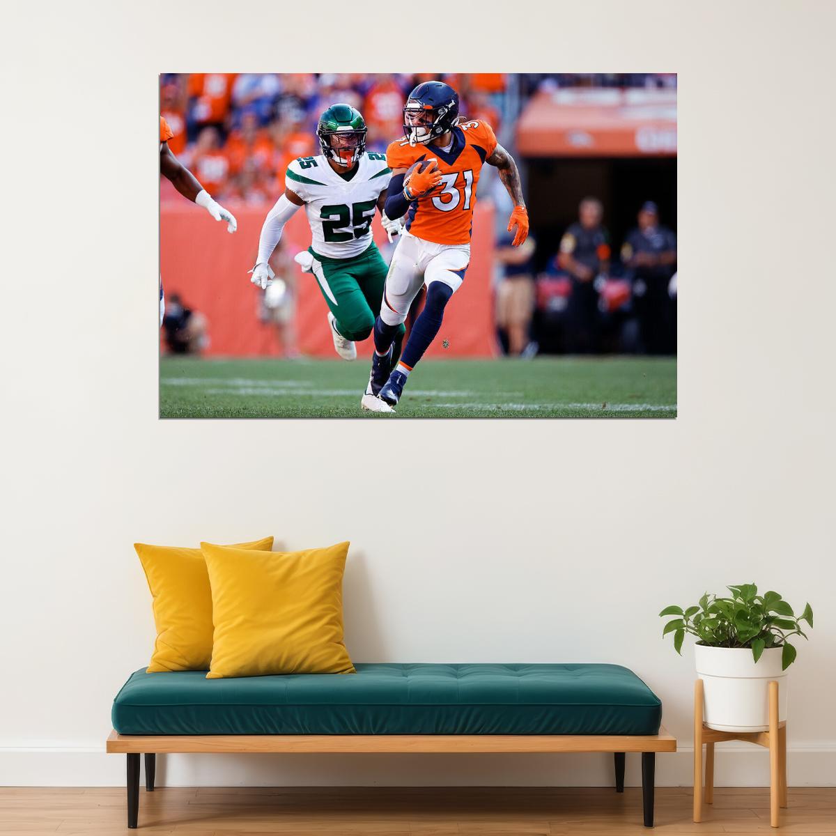 Denver Broncos Justin Simmons 31 American Football Player Poster Wall Art Print Home Wall Decor - xonomax