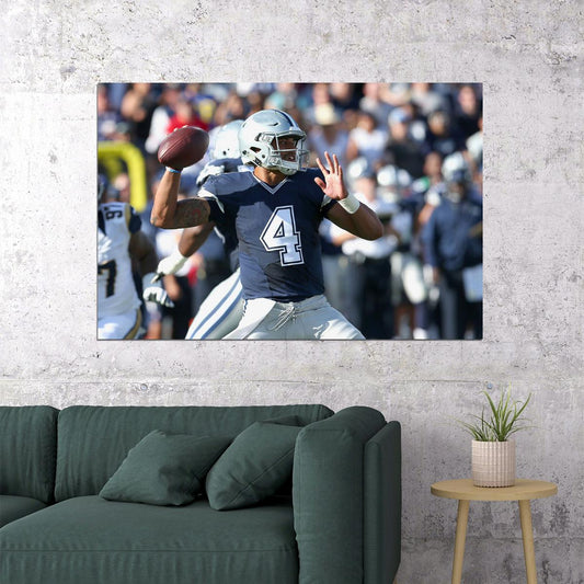 Dallas Cowboys Dak Prescott On The Field Footballer Poster Wall Art Print Home Wall Decor - xonomax