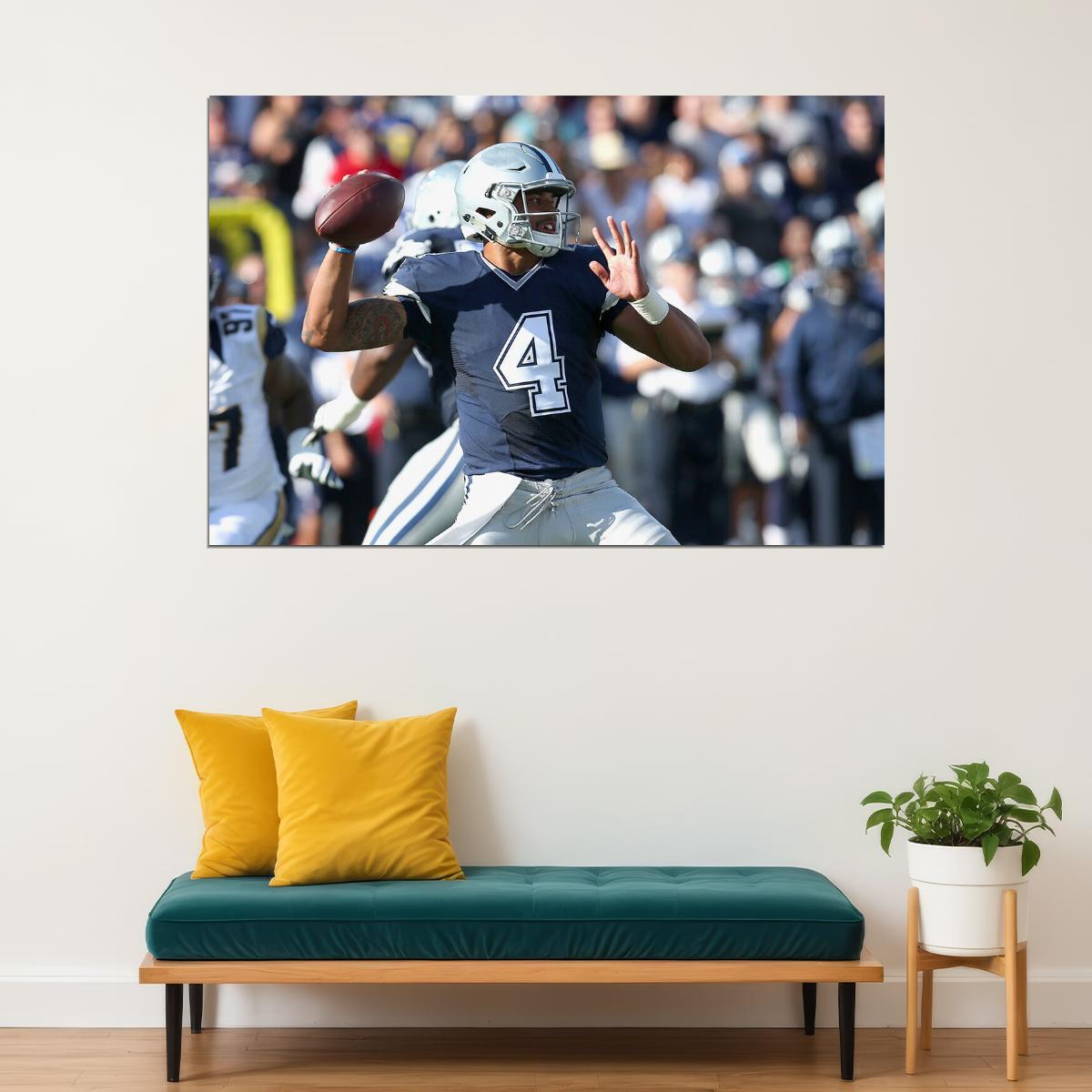 Dallas Cowboys Dak Prescott On The Field Footballer Poster Wall Art Print Home Wall Decor - xonomax