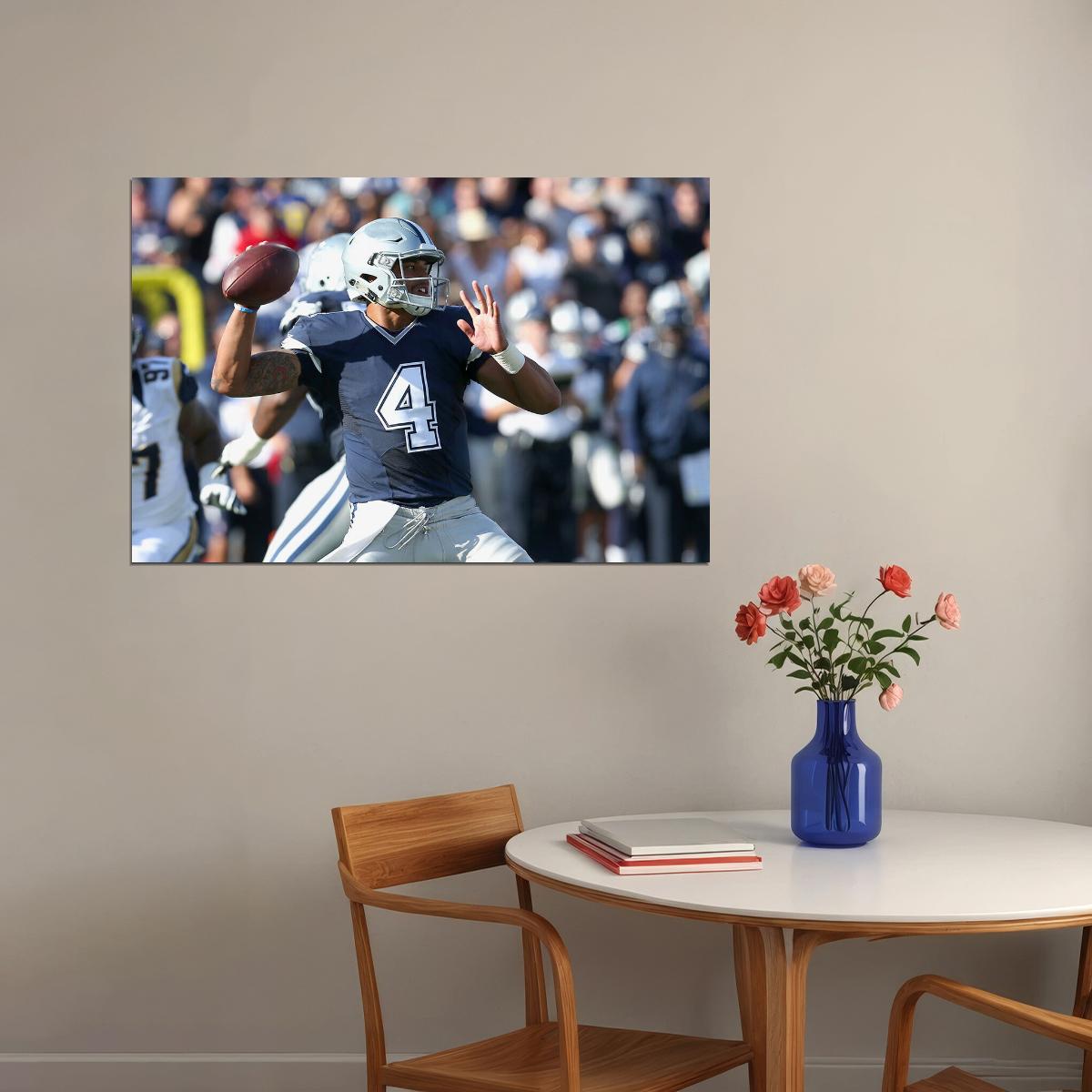 Dallas Cowboys Dak Prescott On The Field Footballer Poster Wall Art Print Home Wall Decor - xonomax