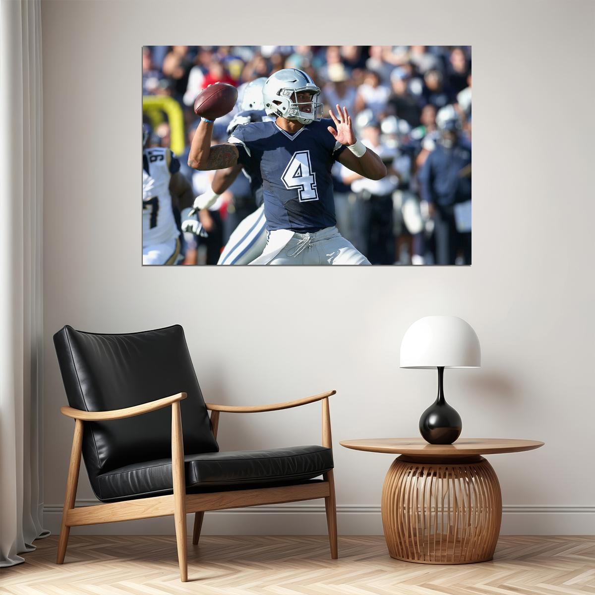 Dallas Cowboys Dak Prescott On The Field Footballer Poster Wall Art Print Home Wall Decor - xonomax