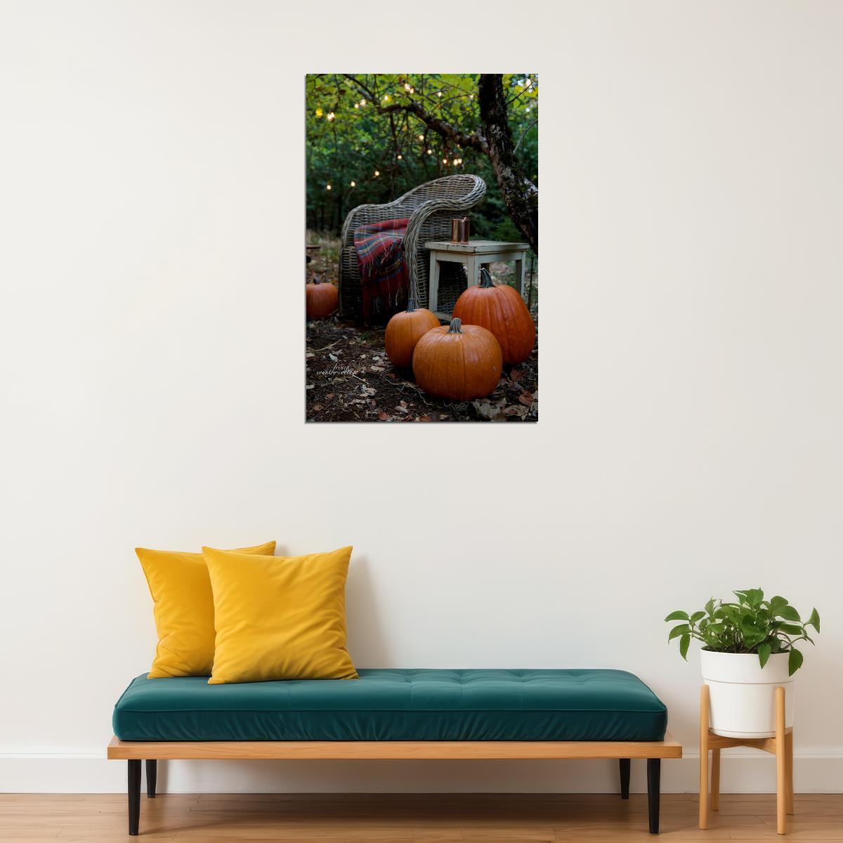 Pumpkins Willows Autumn Garden Fall Floral House Garden Poster Wall Art Print Home Wall Decor - xonomax