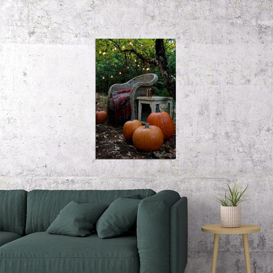 Pumpkins Willows Autumn Garden Fall Floral House Garden Poster Wall Art Print Home Wall Decor - xonomax