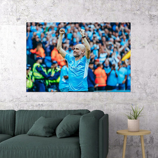 Pep Guardiola Manchester League Champions 2021/22 Poster Wall Art Print Home Wall Decor - xonomax