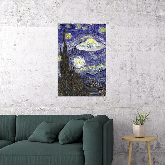 Ufo Sighting Starry Night Van Gogh Poster Wall Art Print Home Wall Decor - xonomax