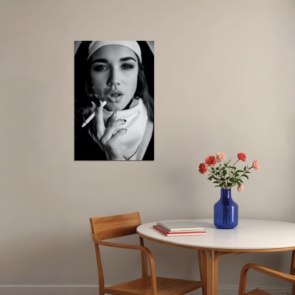 Black White Picture Rebellious Nuns Smoking Poster Wall Art Print Home Wall Decor - xonomax