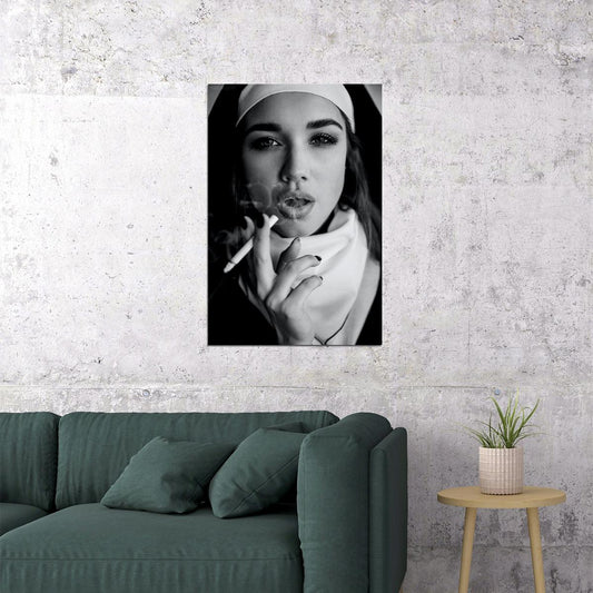 Black White Picture Rebellious Nuns Smoking Poster Wall Art Print Home Wall Decor - xonomax
