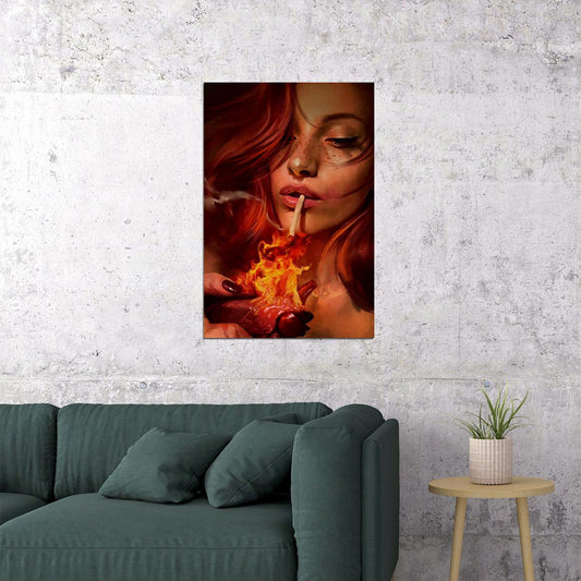 Sexy Tattoo Smoking Woman Cartoon Poster Wall Art Print Home Wall Decor - xonomax