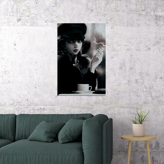 Smoking Girl Black And White Vintage Poster Wall Art Print Home Wall Decor - xonomax