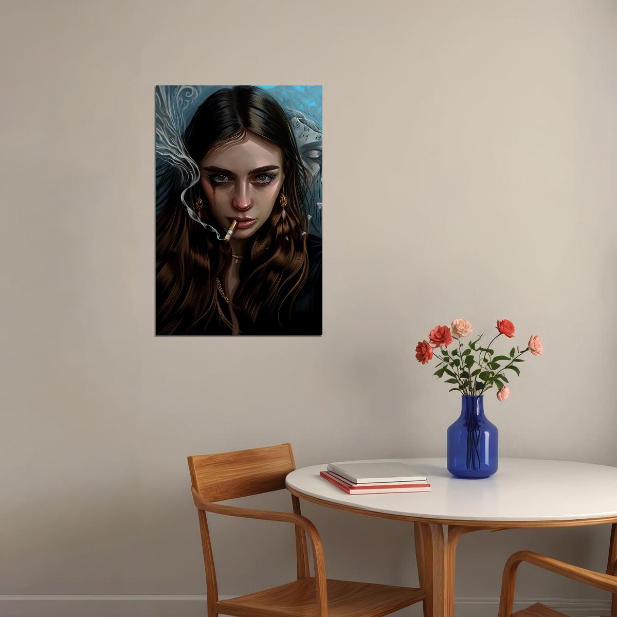 Smoking Beautiful Girl Cartoon Poster Wall Art Print Home Wall Decor - xonomax