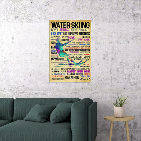 Water Skiing Word Water Sport Entertainment Atlethe Poster Wall Art Print Home Wall Decor - xonomax