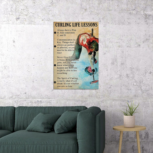 Curling Life Lessons Scrolling Sport Poster Wall Art Print Home Wall Decor - xonomax