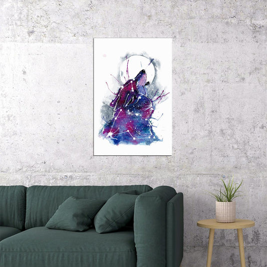 Galaxy Wolf Cutout Watercolor Poster Wall Art Print Home Wall Decor - xonomax