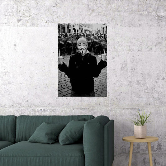 Anonymous Vs Police Black And White Poster Wall Art Print Home Wall Decor - xonomax