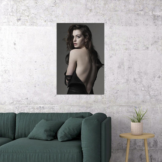 Anne Hathaway American Singer Posing With Open Back Poster Wall Art Print Home Wall Decor - xonomax
