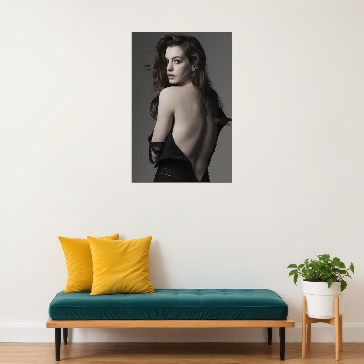 Anne Hathaway American Singer Posing With Open Back Poster Wall Art Print Home Wall Decor - xonomax