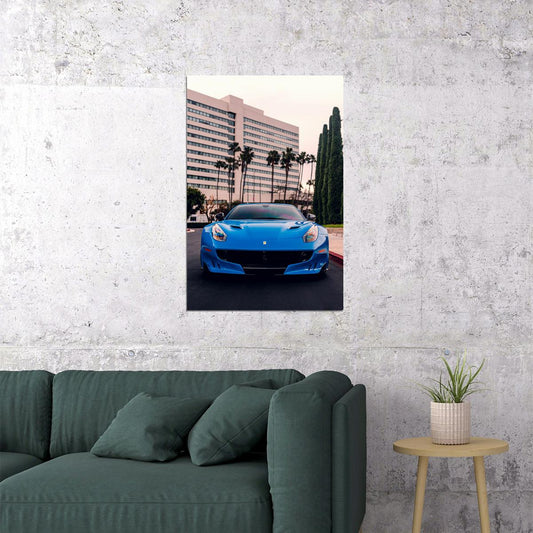 Ferrari F12 Blue Sports Automobile Front View Poster Wall Art Print Home Wall Decor - xonomax