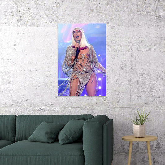 Cher Performing While Wearing War Bonnet Poster Wall Art Print Home Wall Decor - xonomax