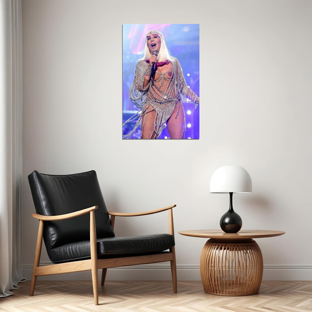 Cher Performing While Wearing War Bonnet Poster Wall Art Print Home Wall Decor - xonomax