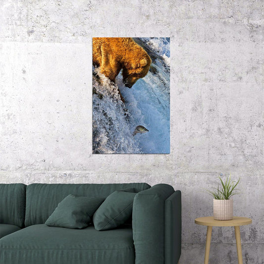 Salmon Jumping In Brooks Falls Nature Poster Wall Art Print Home Wall Decor - xonomax