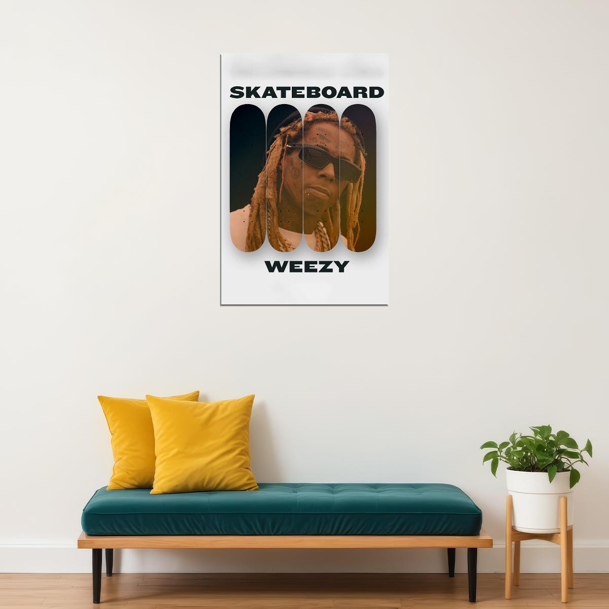 Lil Wayne Skateboard Weezy Music Poster Wall Art Print Home Wall Decor - xonomax