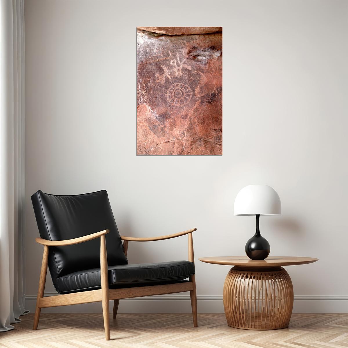 Circular Petroglyphs On Sandstone Poster Wall Art Print Home Wall Decor - xonomax
