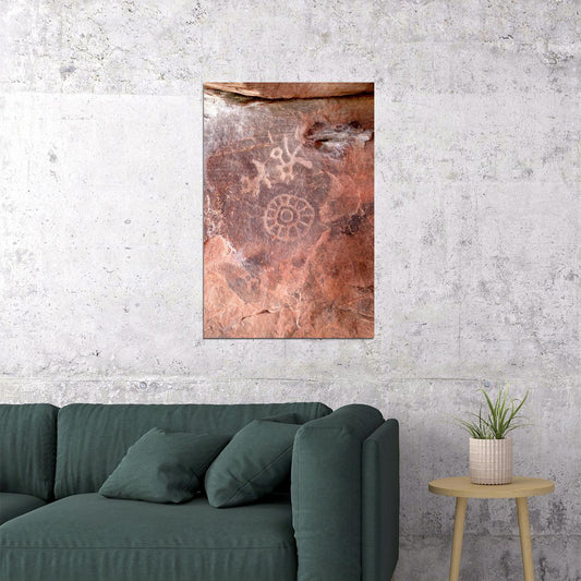 Circular Petroglyphs On Sandstone Poster Wall Art Print Home Wall Decor - xonomax