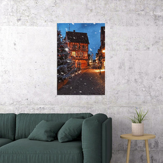 Town At Night Covered By Snow Poster Wall Art Print Home Wall Decor - xonomax