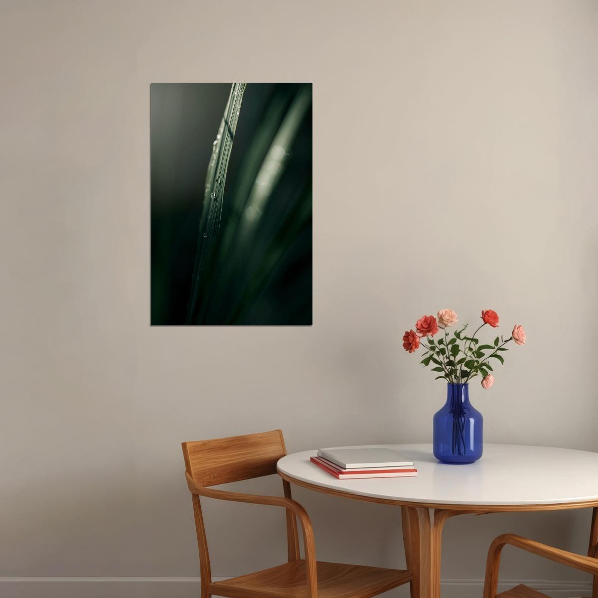 Raindrops Hanging From Blade Of Grass Poster Wall Art Print Home Wall Decor - xonomax