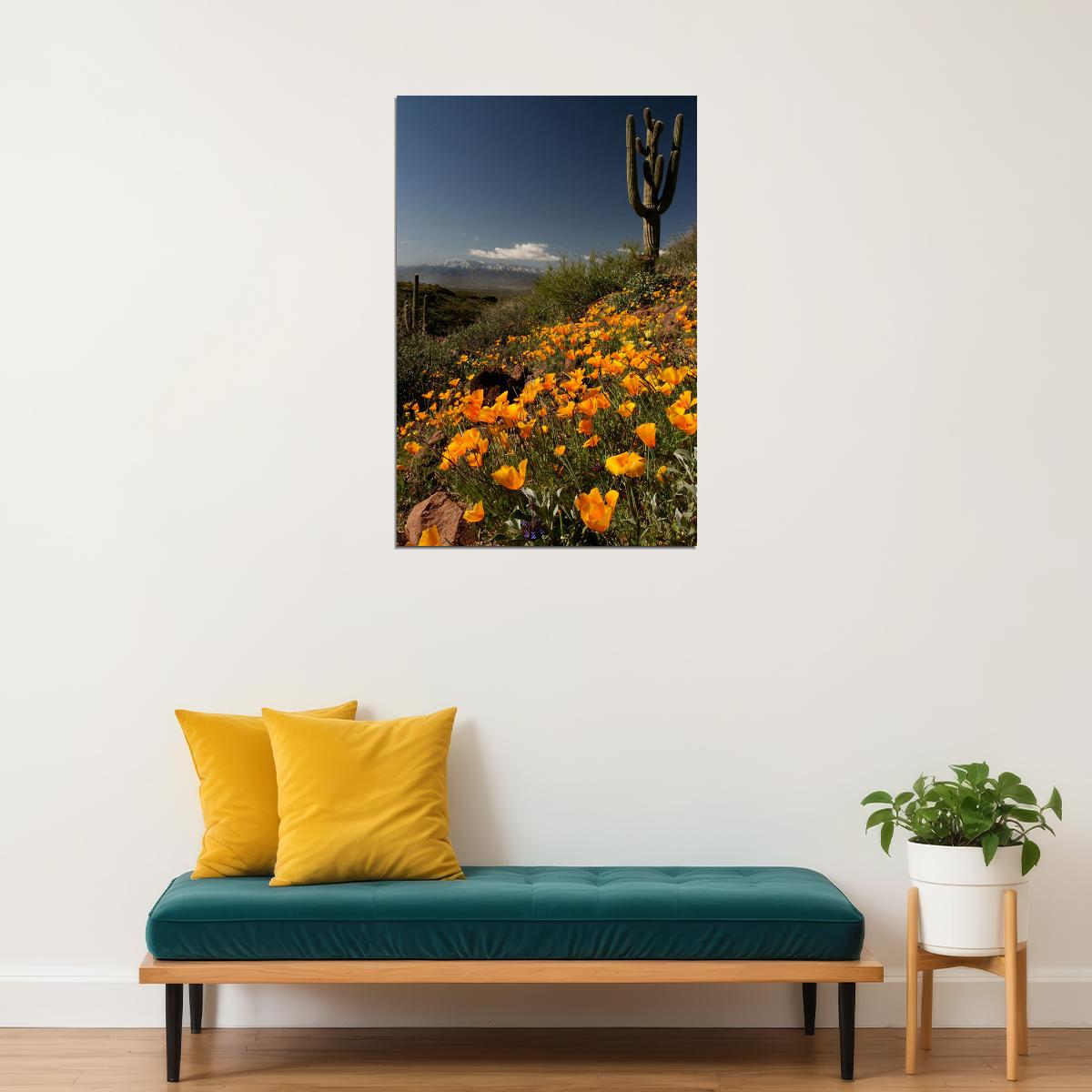 California Poppies Bloom Field Near Ocean Poster Wall Art Print Home Wall Decor - xonomax