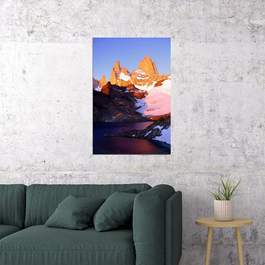 Alpenglow On Mount Fitz Roy Mountains Landscape Poster Wall Art Print Home Wall Decor - xonomax