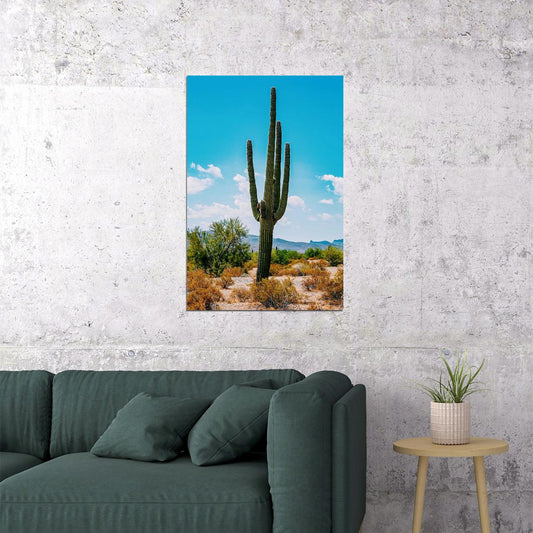 Cacti In Arid Land Under Blue Sky Nature Poster Wall Art Print Home Wall Decor - xonomax