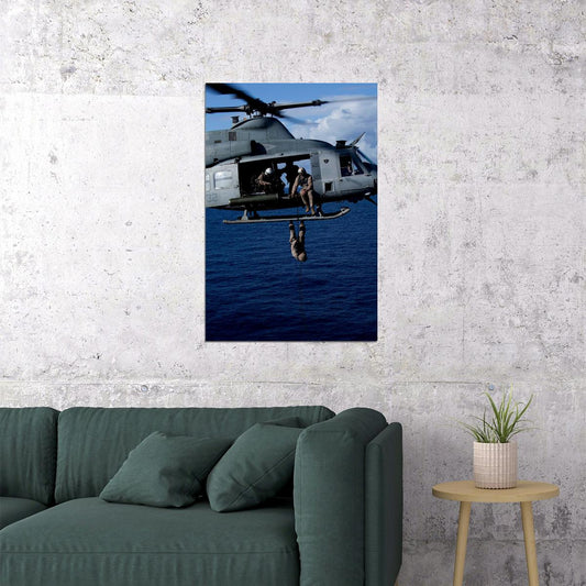 Usa Marine Uh-1 Huey Helicopter In Flight Photo Poster Wall Art Print Home Wall Decor - xonomax