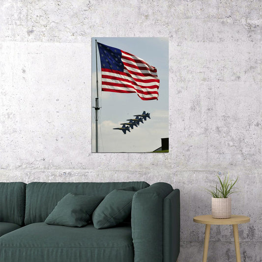 The Blue Angels Flying Over The American Flag Poster Wall Art Print Home Wall Decor - xonomax