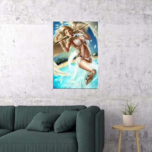 Sexy Angel Anime Girl Design With Sword Vintage Poster Wall Art Print Home Wall Decor - xonomax