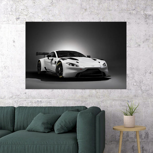 Aston Martin Vantage Gt3 White Sporty Car Poster Wall Art Print Home Wall Decor - xonomax