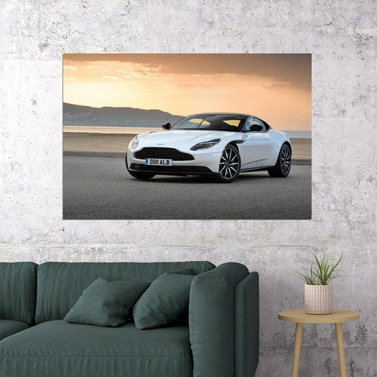 Aston Martin Db11 V8 White Sunset Poster Wall Art Print Home Wall Decor - xonomax