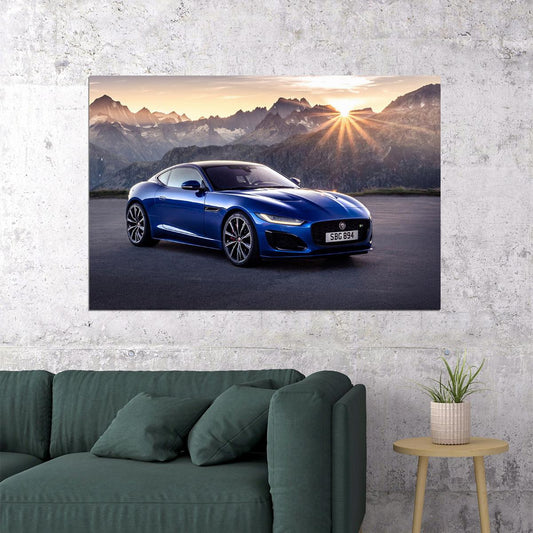 Jaguar F-type R Coupe Blue Sporty Car Poster Wall Art Print Home Wall Decor - xonomax