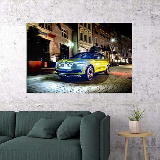 Skoda Vision X Yellow Suv Street Driving Poster Wall Art Print Home Wall Decor - xonomax